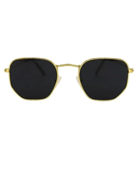 Óculos de Sol Hexagonal Clássico Dourado com Lente Preta UV400 Unissex